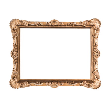 Handcrafted vintage picture frame isolated over white backgroundの写真素材