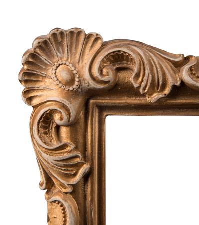 Handcrafted vintage picture frame isolated over white backgroundの写真素材