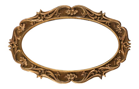 Handcrafted vintage picture frame isolated over white backgroundの写真素材