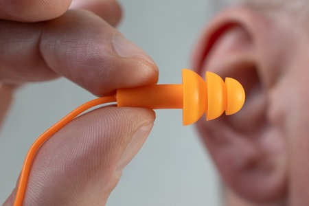 Silicone ear plugs for human ears on white backgroundの写真素材