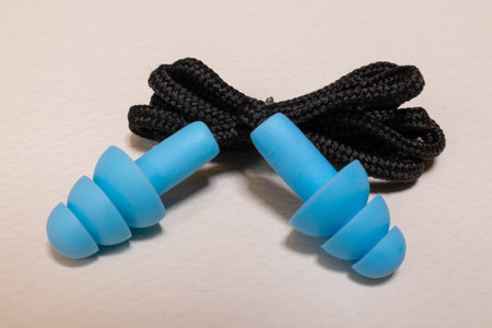 Silicone ear plugs for human ears on white backgroundの写真素材
