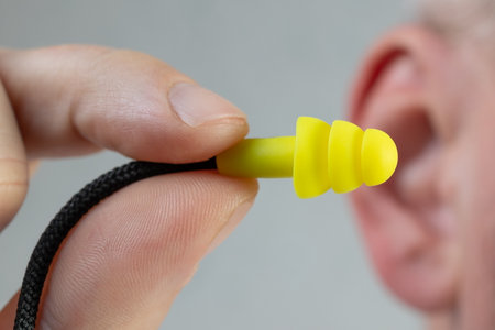 Silicone ear plugs for human ears on white backgroundの写真素材