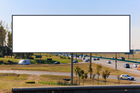 Background for design, billboards on city streets and along roads in the summer dayの写真素材