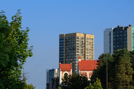 Cityscape, modern buildings on a summer day