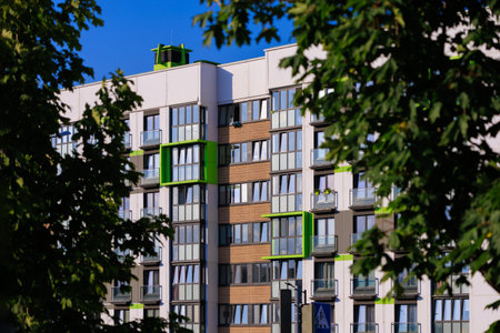 Cityscape, modern buildings on a summer day