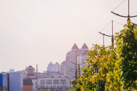 Texture of modern buildings, background for design. Elements of architectural decorations of buildings, modern windows, walls and balconies.の写真素材