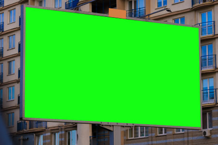 Background for design, green rear billboards on city streets and along roadsの写真素材