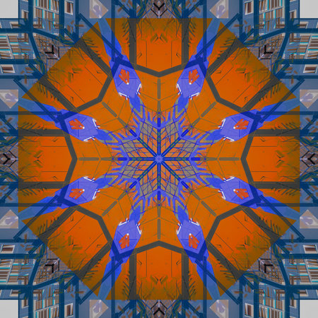 Abstract pattern, multi-colored kaleidoscope from photos modern buildings and houses