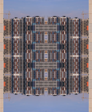 Abstract pattern, multi-colored kaleidoscope from photos modern buildings and houses