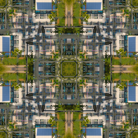 Abstract pattern, multi-colored kaleidoscope from photos modern buildings and houses