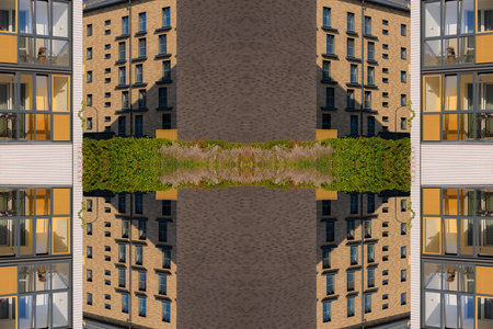Abstract pattern, multi-colored kaleidoscope from photos modern buildings and houses