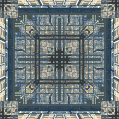 Abstract pattern, multi-colored kaleidoscope from photos modern buildings and houses