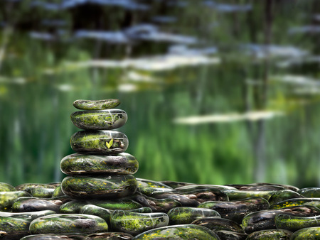 Zen pyramid of bulk glass stones. The concept of meditation, serenity, environment, healthの写真素材