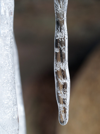 Beautiful icicle with ice patterns on the insideの写真素材