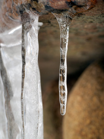 Beautiful icicle with ice patterns on the insideの写真素材