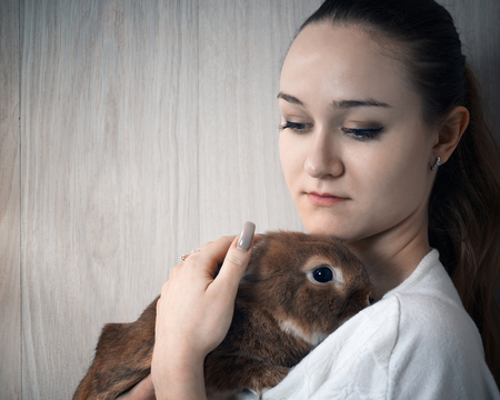 A cute girl with a rabbit. Portraitの写真素材