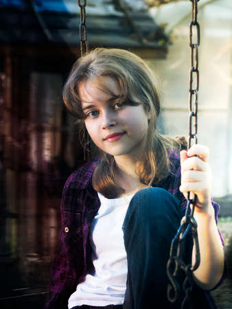 Portrait of a teenage girl with characterの写真素材