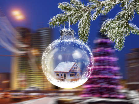 Christmas balloon with a fairy house insideの写真素材