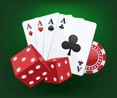 Casino vector splash  Illustration of red dices, cards and chipsのイラスト素材