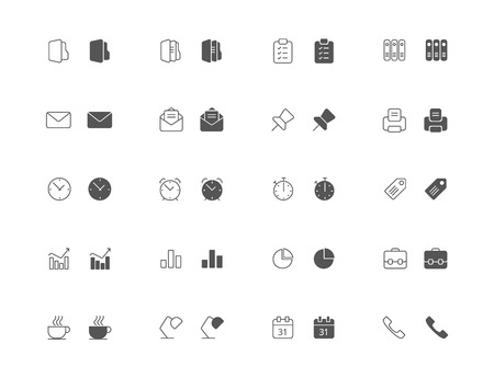 Outline and filled simple vector icons of filesのイラスト素材