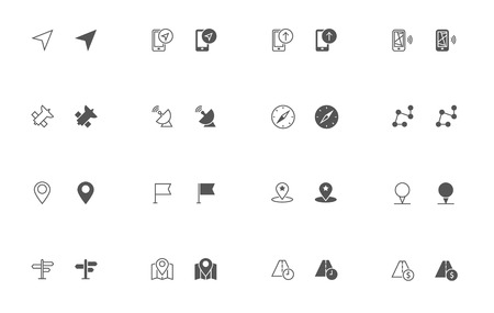 Outline and filled simple vector icons of Navigation related stuff. Snapped to pixel shapes, fully scalableのイラスト素材
