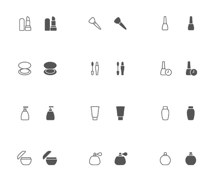 Outline and filled simple vector icons of Make-up related stuff. Snapped to pixel shapes, fully scalableのイラスト素材