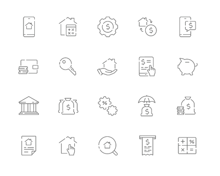 Simple set of Mortgage related vector line web icons. Contains such Icons as Bank, Property, Calculator, Money and more. Editable Stroke. 48x48 Pixel Perfect.の写真素材