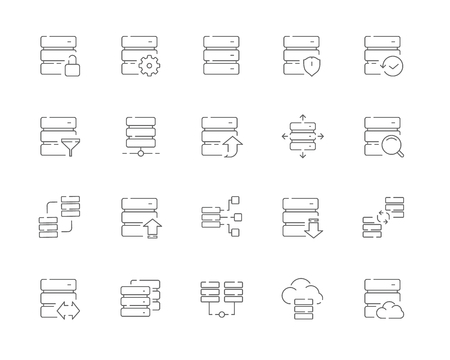 Simple set or Database related vector line web icons. Contains such Icons as Synchronization, Download database, Backup, Data transfer, Scale and more. Editable Stroke. 48x48 Pixel Perfect.のイラスト素材