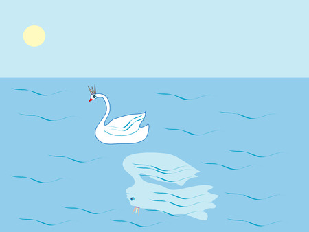 Swan Princess a tale of the lake girl. The reflection of the water bird landscapeのイラスト素材