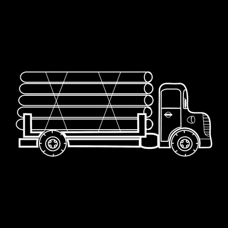 A truck transporting timber logs timber. Great car black and white silhouetteのイラスト素材