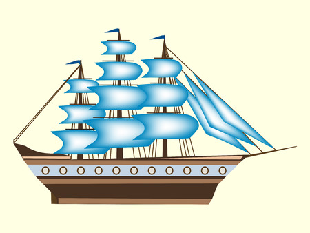 Sailing color ship frigate retro transport sea ocean cruise. Adventure travelのイラスト素材