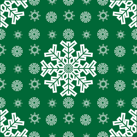 snowflakes Christmas seamless New year winter vector green backgroundのイラスト素材