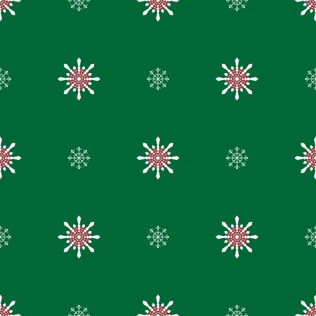 Snowflakes on a green background. Christmas seamless patternのイラスト素材