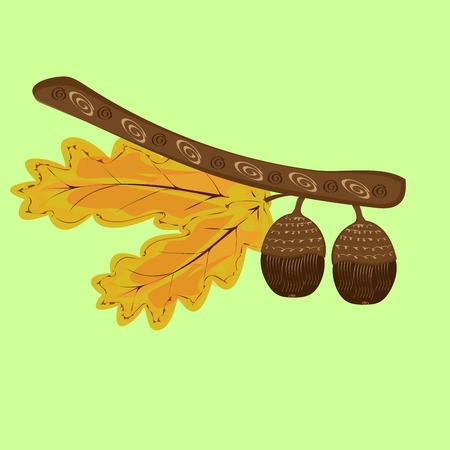 Branch of oak with acorns and autumn leaves nature vector background ethnicthnicのイラスト素材