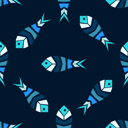 Fish mosaic vector seamless pattern. The theme of the sea, aquarium, sea food and fishingのイラスト素材