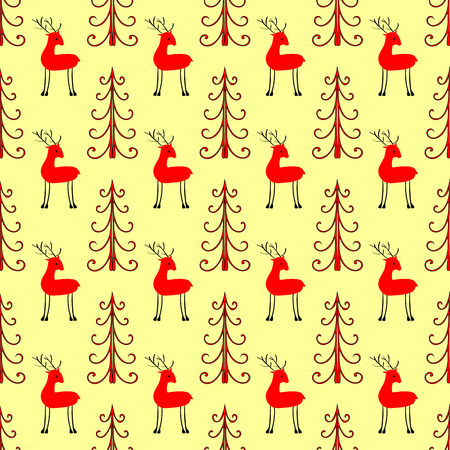 Deer in the forest seamless pattern. Ethnic ornament vector backgroundのイラスト素材