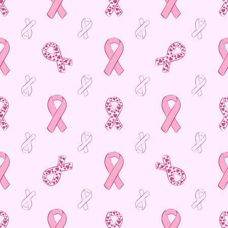 Pink ribbon and heart seamless pattern. World day against cancer. World day of fight against AIDS. Medicine and health careのイラスト素材