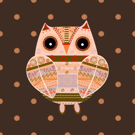 Cute owl with ethnic ornament. Animal bird symbol of wisdom. Funny owl. Vector owl. Bird of prey owl.のイラスト素材
