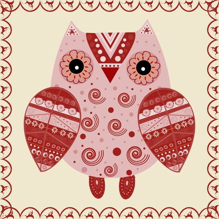 Cute owl with ethnic ornament. Animal bird symbol of wisdom. Funny owl. Vector owl. Bird of prey owl.のイラスト素材