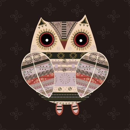 Cute owl with ethnic ornament. Animal bird symbol of wisdom. Funny owl. Vector owl. Bird of prey owl.のイラスト素材