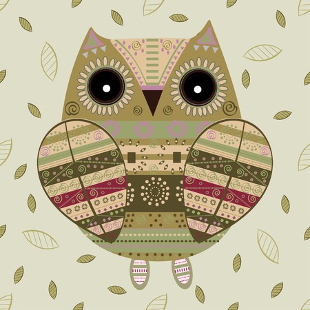 Cute owl with ethnic ornament. Animal bird symbol of wisdom. Funny owl. Vector owl. Bird of prey owl.のイラスト素材