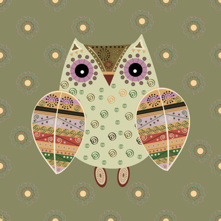 Cute owl with ethnic ornament. Animal bird symbol of wisdom. Funny owl. Vector owl. Bird of prey owl.のイラスト素材