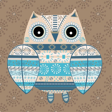 Cute owl with ethnic ornament. Animal bird symbol of wisdom. Funny owl. Vector owl. Bird of prey owl.のイラスト素材
