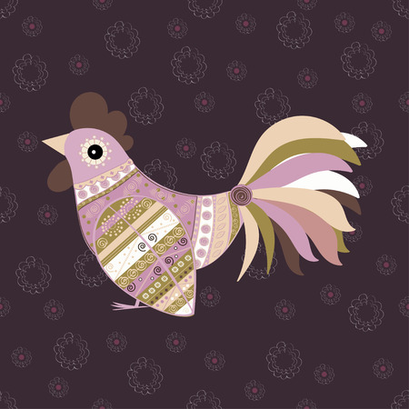 Cock bird ethnic pattern. Symbol 2017. New year. Fair and celebration. Fabulous animalのイラスト素材