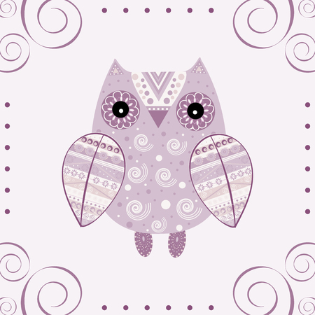 Cute owl with ethnic ornament. Animal bird symbol of wisdom. Funny owl. Vector owl. Bird of prey owl.のイラスト素材