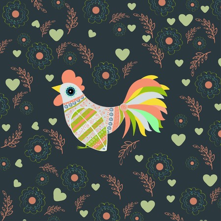Cock bird ethnic pattern. Symbol 2017. New year. Fair and celebration. Fabulous animalのイラスト素材