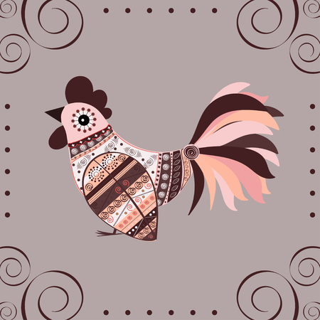 Cock bird ethnic pattern. Symbol 2017. New year. Fair and celebration. Fabulous animalのイラスト素材