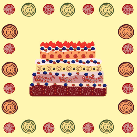 Birthday cake cream with berries. Holidays and celebrationsのイラスト素材