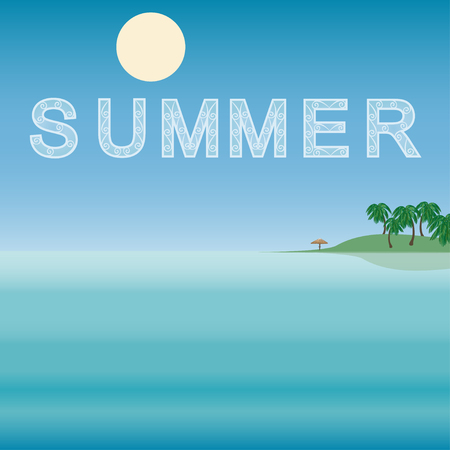 Sea, horizon, nature landscape summer. Tropical travel beach vacation. Vector illustrationのイラスト素材