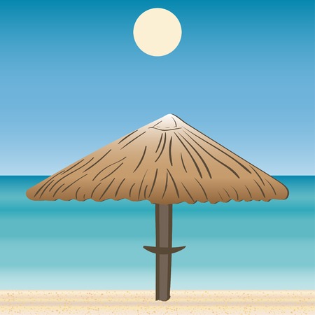 Umbrellas coast horizon landscape. Tourism journey on the sea. Cruise. Beach vacation. Vector illustrationのイラスト素材